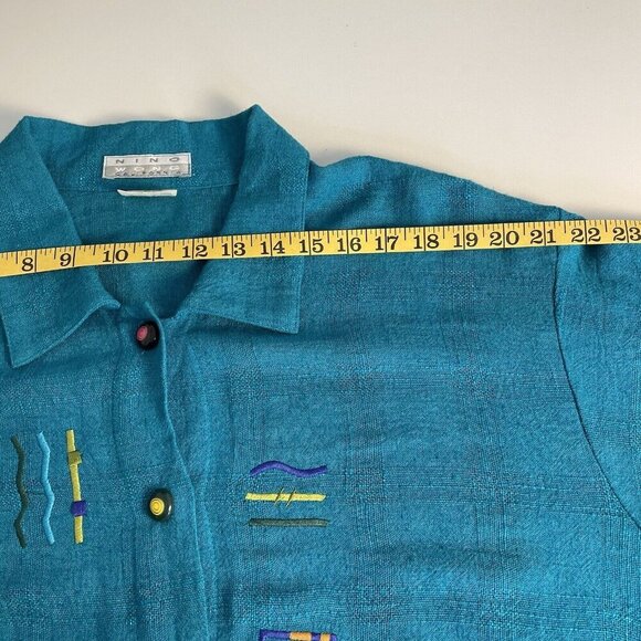 Nino Wong California Top XL Lagenlook Art To Wear Embroidered Linen Blen - Picture 7 of 16